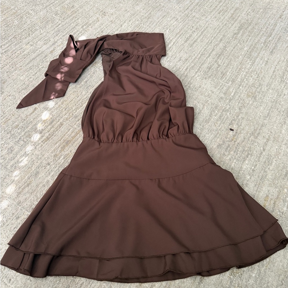 Brown Halter Mini Dress | Open Side | Flowy | Size XS